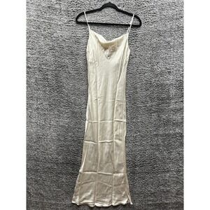 Bazilika‎ Viscose Silk Slim Fit Sleeveless Ribbed Maxi Dress Ivory White Small